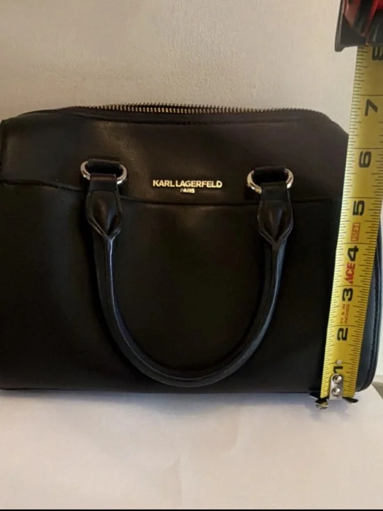 Karl Lagerfeld Black Leather Top-Handle Satchel with Gold Hardware - Picture 5 of 8